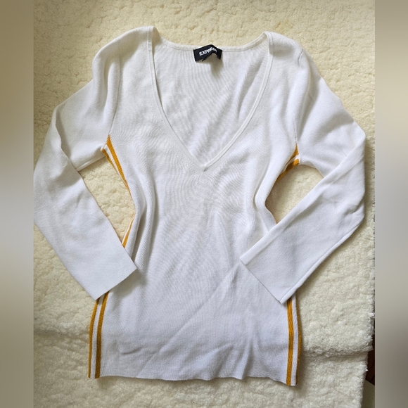 Express White and Yellow V-Neck Bodysuit - Picture 3 of 6